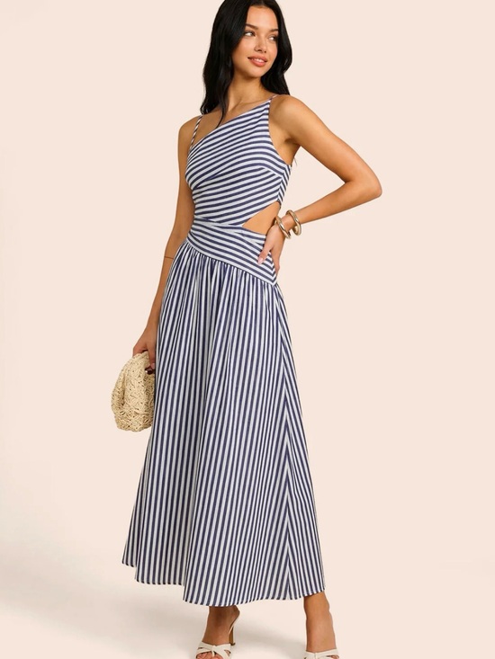 Commense Dresses & Skirts - Commense Striped Cut-Out Asymmetric Cami Navy Maxi Dress NWT M